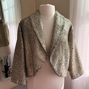 Chico’s Metallic Textured Cropped Jacket Gold Black Evening Cocktail Size 3 / XL